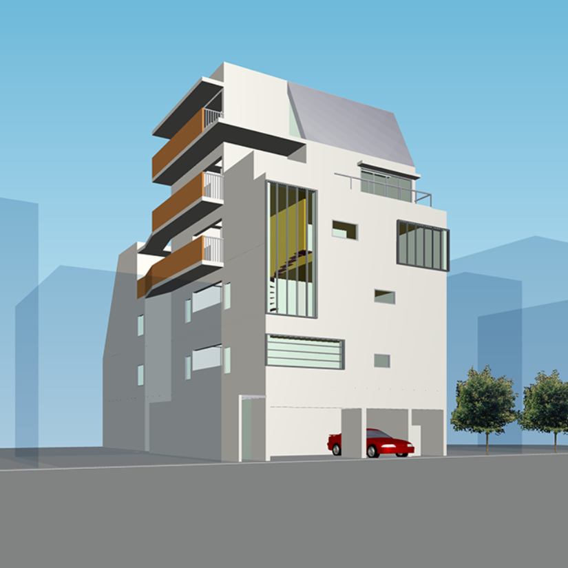 大阪の建築家・中平勝が設計したオーナー住居月の賃貸マンションの計画です